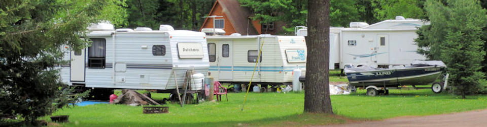 RV park and cabins at Long John's Resort in Phillips, WI